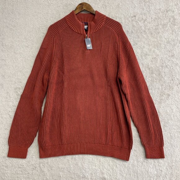 NEW Lands' End Drifter Men's XL Rust Red Cotton Sweater Ribbed Knit Pullover - Picture 3 of 12